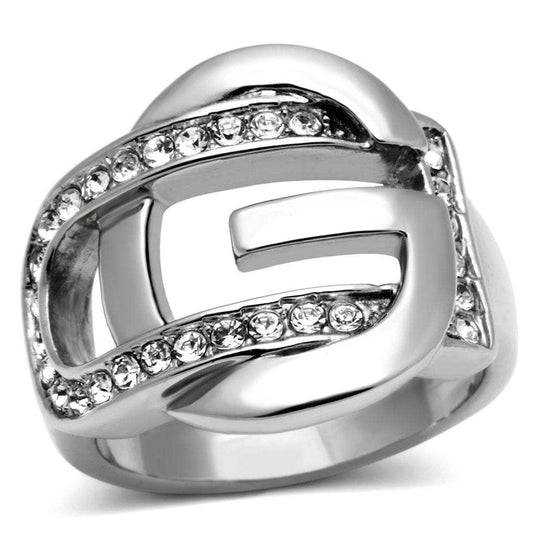 TK634 - High polished (no plating) Stainless Steel Ring with Top Grade Crystal in Clear - Alamode - Flyclothing LLC