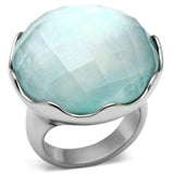 TK637 - High polished (no plating) Stainless Steel Ring with Synthetic Synthetic Glass in Sea Blue - Alamode - Flyclothing LLC
