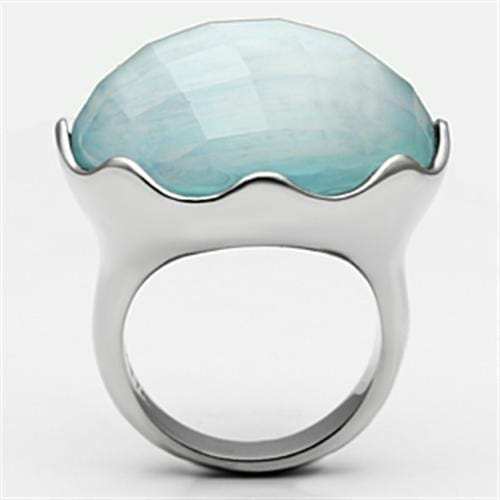 TK637 - High polished (no plating) Stainless Steel Ring with Synthetic Synthetic Glass in Sea Blue - Alamode - Flyclothing LLC