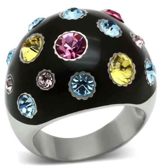 TK640 - High polished (no plating) Stainless Steel Ring with Top Grade Crystal in Multi Color - Alamode - Flyclothing LLC