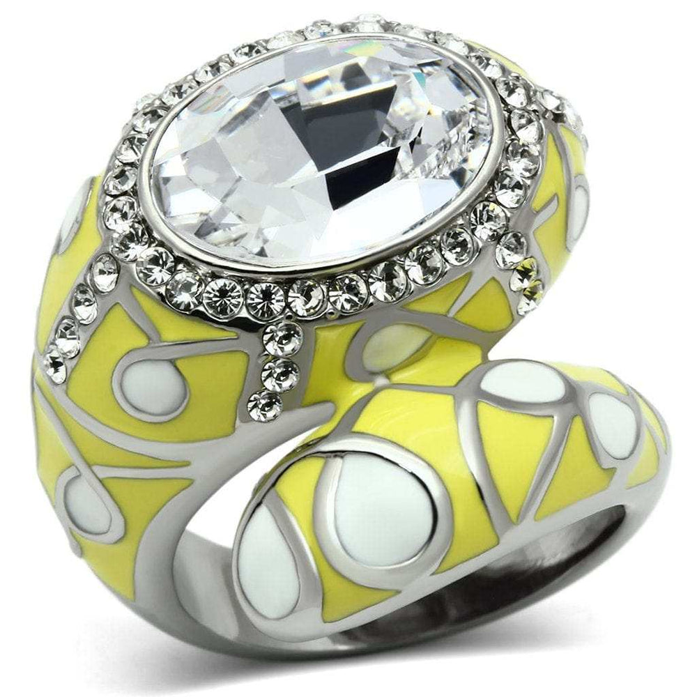 TK643 - High polished (no plating) Stainless Steel Ring with Top Grade Crystal in Clear - Alamode - Flyclothing LLC