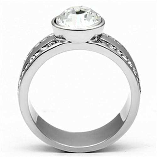 TK646 - High polished (no plating) Stainless Steel Ring with Top Grade Crystal in Clear - Alamode - Flyclothing LLC