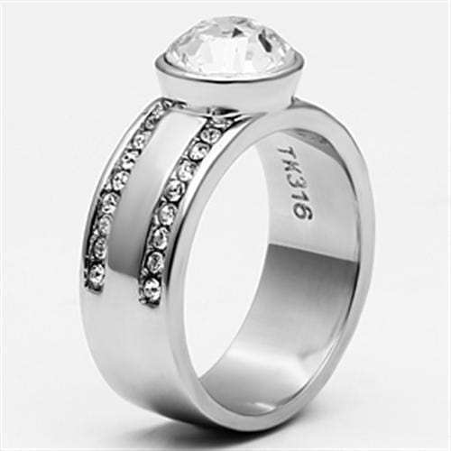 TK646 - High polished (no plating) Stainless Steel Ring with Top Grade Crystal in Clear - Alamode - Flyclothing LLC