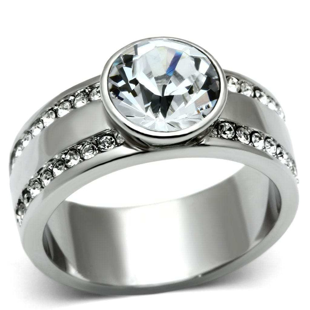 TK646 - High polished (no plating) Stainless Steel Ring with Top Grade Crystal in Clear - Alamode - Flyclothing LLC
