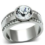 TK646 - High polished (no plating) Stainless Steel Ring with Top Grade Crystal in Clear - Alamode - Flyclothing LLC