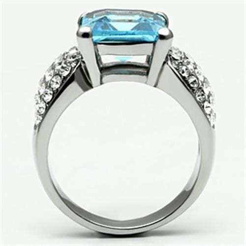 TK648 - High polished (no plating) Stainless Steel Ring with Top Grade Crystal in Sea Blue - Alamode - Flyclothing LLC
