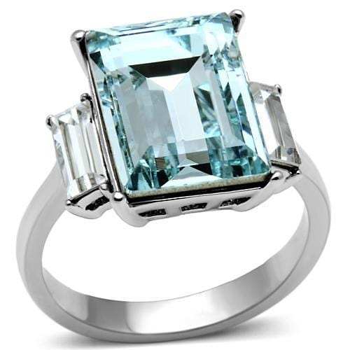 TK650 - High polished (no plating) Stainless Steel Ring with Top Grade Crystal in Sea Blue - Alamode - Flyclothing LLC