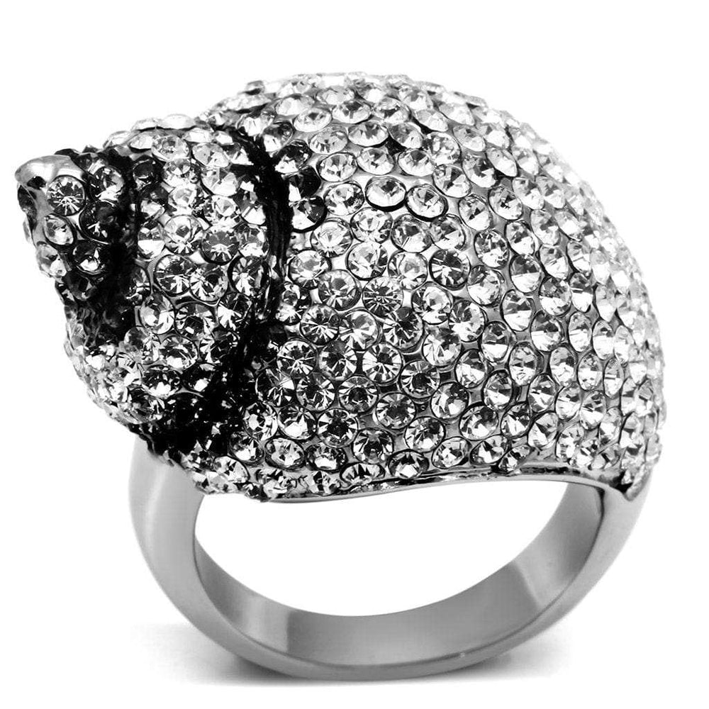 TK661 - High polished (no plating) Stainless Steel Ring with Top Grade Crystal in Clear - Alamode - Flyclothing LLC