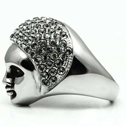 TK668 - High polished (no plating) Stainless Steel Ring with Top Grade Crystal in Black Diamond - Alamode - Flyclothing LLC