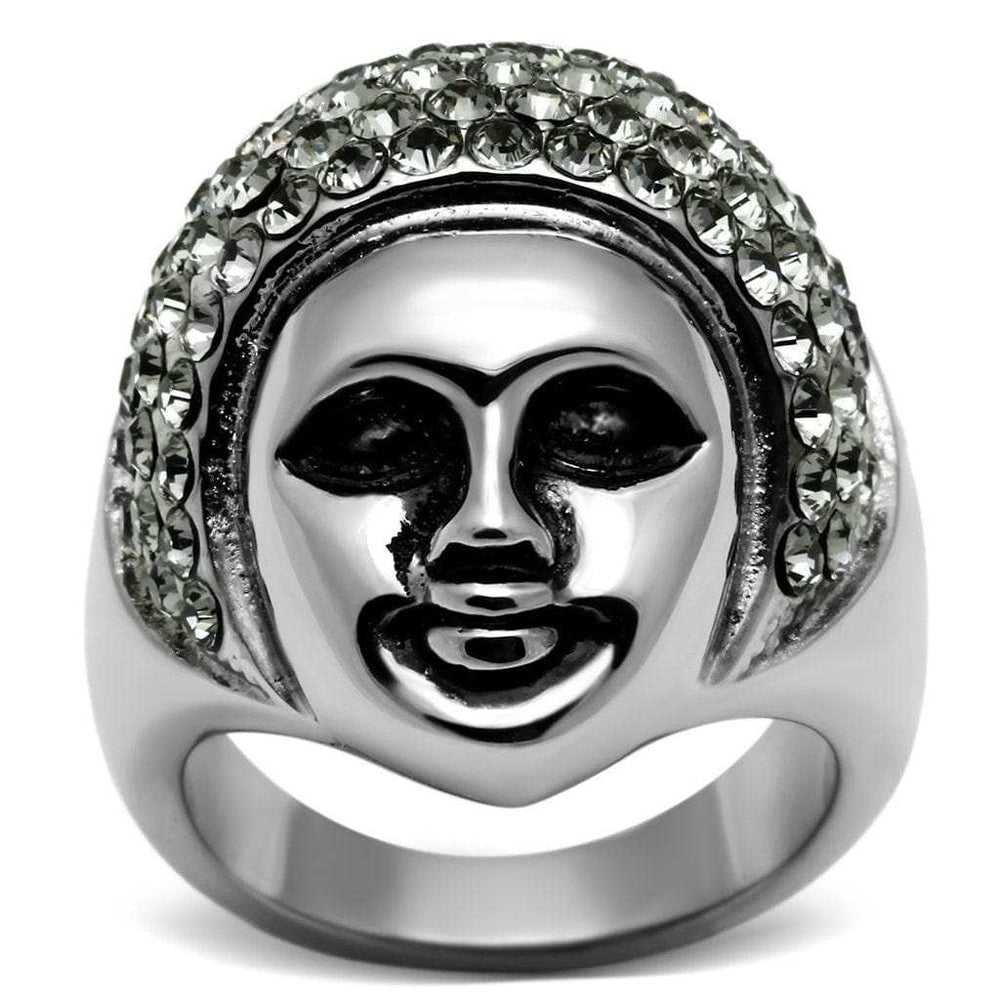TK668 - High polished (no plating) Stainless Steel Ring with Top Grade Crystal in Black Diamond - Alamode - Flyclothing LLC