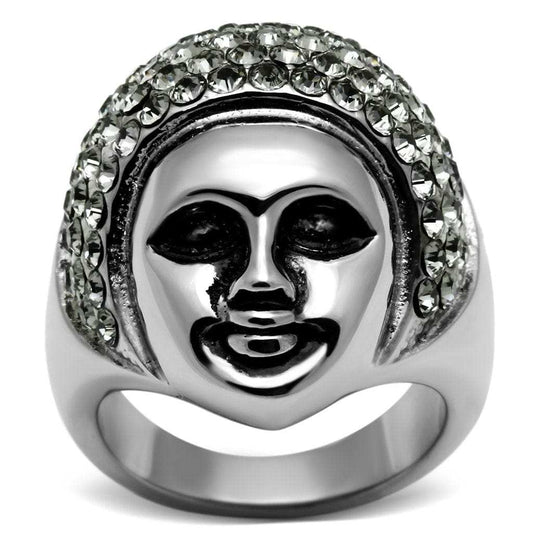 TK668 - High polished (no plating) Stainless Steel Ring with Top Grade Crystal in Black Diamond - Alamode - Flyclothing LLC