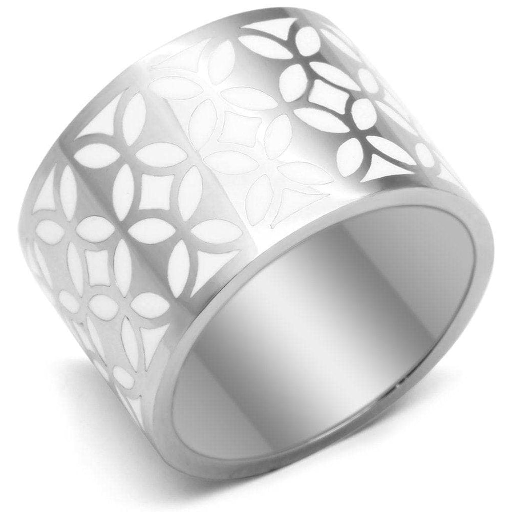 TK677 - High polished (no plating) Stainless Steel Ring with Epoxy in White - Alamode - Flyclothing LLC