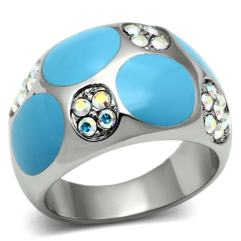 TK687 - High polished (no plating) Stainless Steel Ring with Top Grade Crystal in Aurora Borealis (Rainbow Effect) - Alamode - Flyclothing LLC