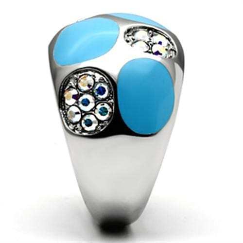 TK687 - High polished (no plating) Stainless Steel Ring with Top Grade Crystal in Aurora Borealis (Rainbow Effect) - Alamode - Flyclothing LLC