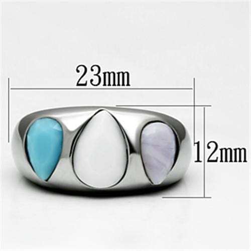 TK690 - High polished (no plating) Stainless Steel Ring with Synthetic Synthetic Glass in Multi Color - Alamode - Flyclothing LLC