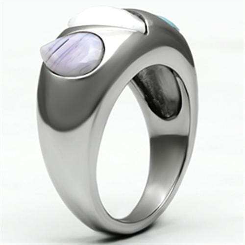 TK690 - High polished (no plating) Stainless Steel Ring with Synthetic Synthetic Glass in Multi Color - Alamode - Flyclothing LLC