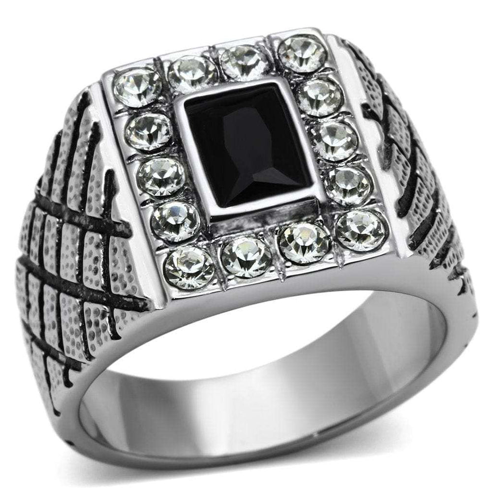 TK700 - High polished (no plating) Stainless Steel Ring with Synthetic Synthetic Glass in Jet - Alamode - Flyclothing LLC