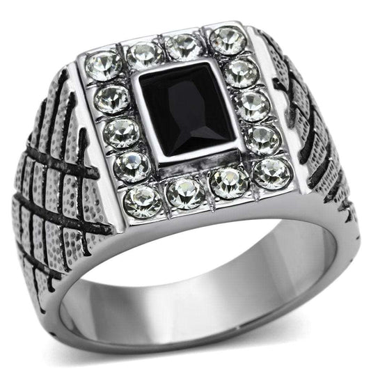 TK700 - High polished (no plating) Stainless Steel Ring with Synthetic Synthetic Glass in Jet - Alamode - Flyclothing LLC