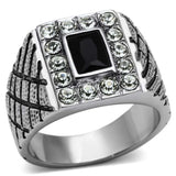 TK700 - High polished (no plating) Stainless Steel Ring with Synthetic Synthetic Glass in Jet - Alamode - Flyclothing LLC