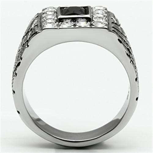 TK700 - High polished (no plating) Stainless Steel Ring with Synthetic Synthetic Glass in Jet - Alamode - Flyclothing LLC
