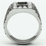 TK700 - High polished (no plating) Stainless Steel Ring with Synthetic Synthetic Glass in Jet - Alamode - Flyclothing LLC