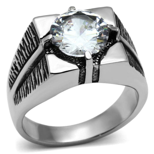 TK701 - High polished (no plating) Stainless Steel Ring with AAA Grade CZ in Clear - Alamode - Flyclothing LLC