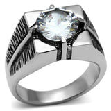 TK701 - High polished (no plating) Stainless Steel Ring with AAA Grade CZ in Clear - Alamode - Flyclothing LLC