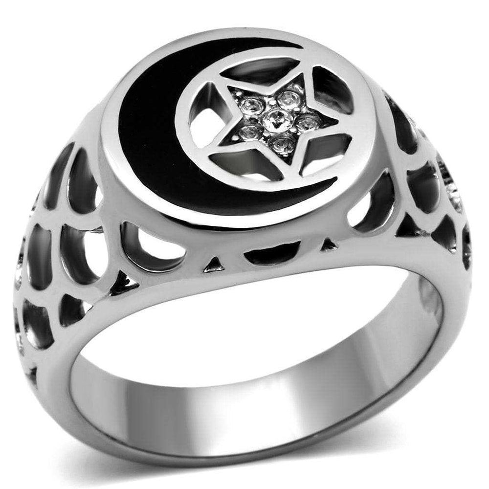 TK706 - High polished (no plating) Stainless Steel Ring with Top Grade Crystal in Clear - Alamode - Flyclothing LLC