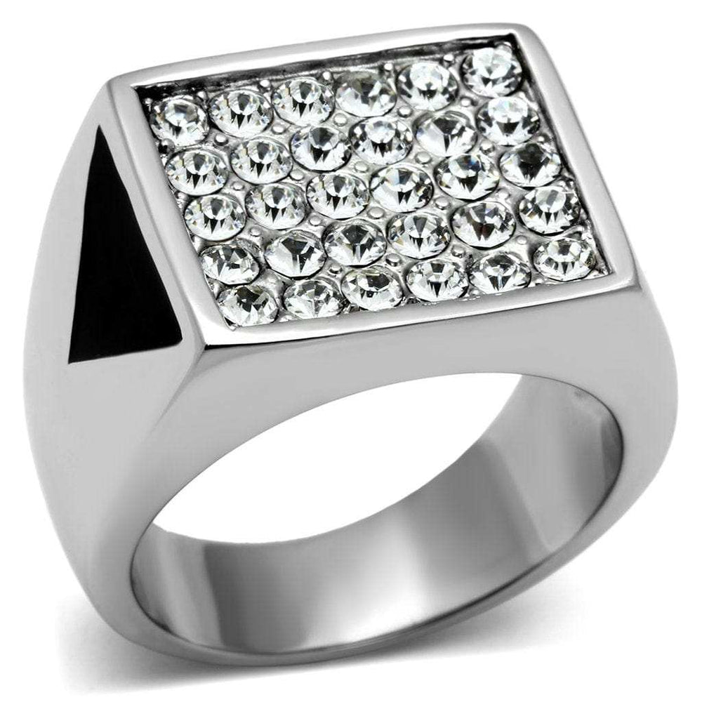 TK707 - High polished (no plating) Stainless Steel Ring with Top Grade Crystal in Clear - Alamode - Flyclothing LLC