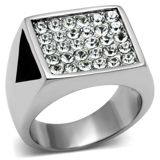 TK707 - High polished (no plating) Stainless Steel Ring with Top Grade Crystal in Clear - Alamode - Flyclothing LLC