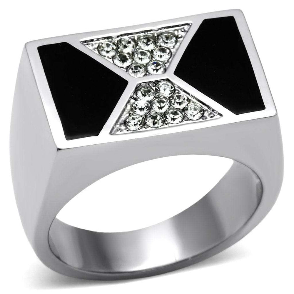 TK708 - High polished (no plating) Stainless Steel Ring with Top Grade Crystal in Clear - Alamode - Flyclothing LLC