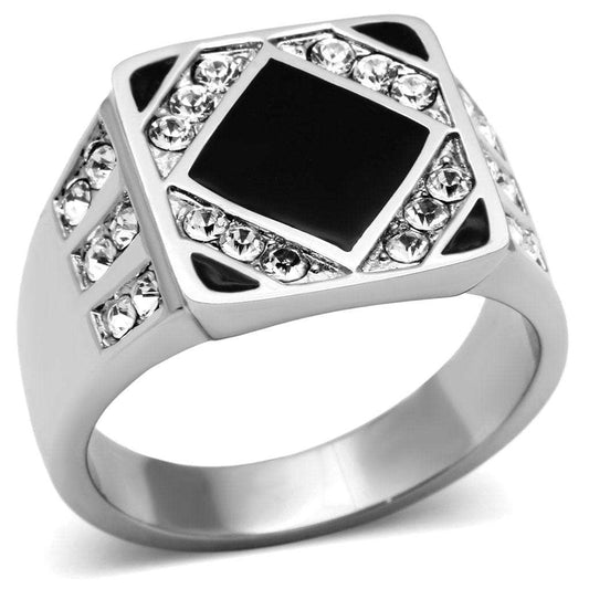 TK710 - High polished (no plating) Stainless Steel Ring with Top Grade Crystal in Clear - Alamode - Flyclothing LLC
