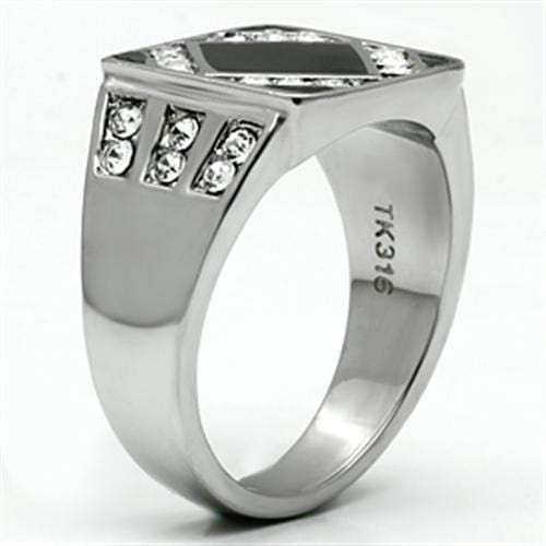 TK710 - High polished (no plating) Stainless Steel Ring with Top Grade Crystal in Clear - Alamode - Flyclothing LLC