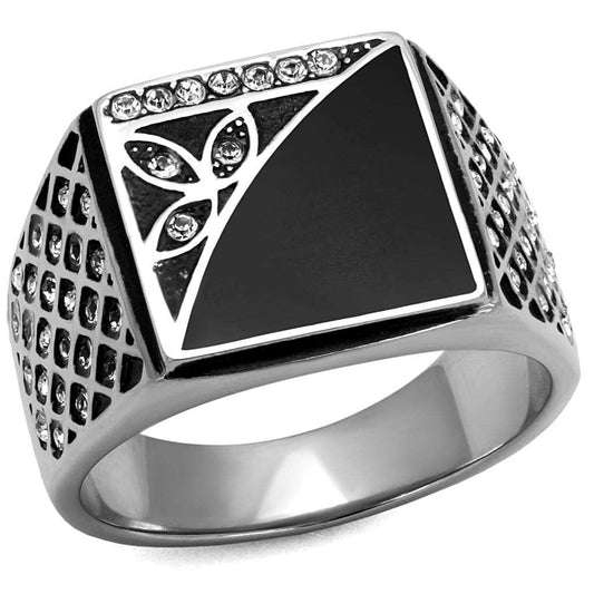 TK711 - High polished (no plating) Stainless Steel Ring with Top Grade Crystal in Clear - Alamode - Flyclothing LLC