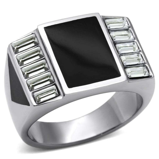TK712 - High polished (no plating) Stainless Steel Ring with Top Grade Crystal in Clear - Alamode - Flyclothing LLC