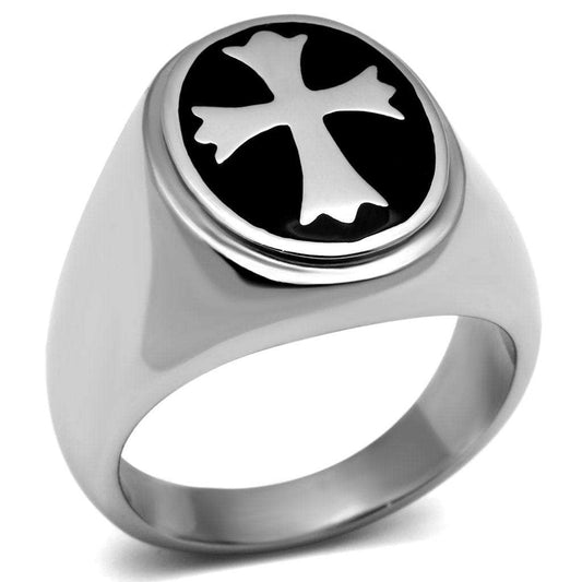 TK714 - High polished (no plating) Stainless Steel Ring with Epoxy in Jet - Alamode - Flyclothing LLC