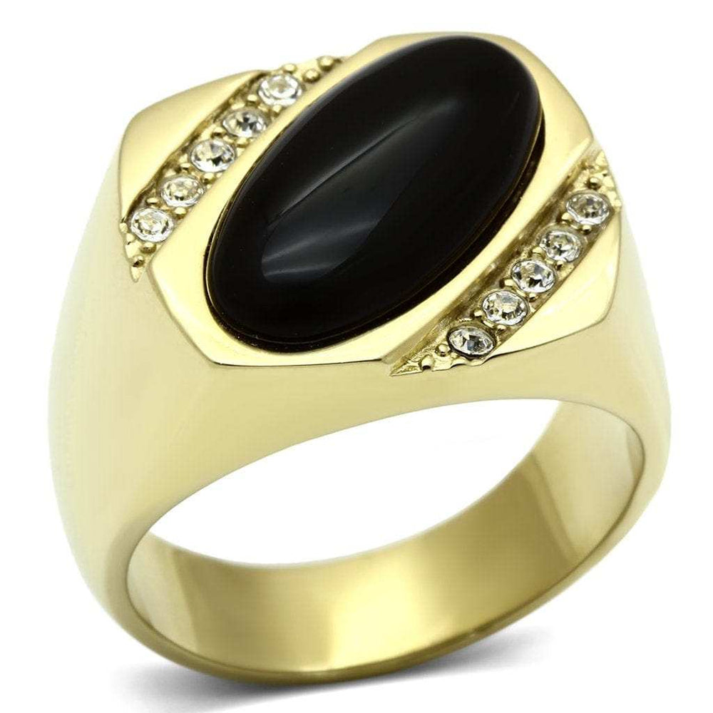TK716 - IP Gold(Ion Plating) Stainless Steel Ring with Semi-Precious Onyx in Jet - Alamode - Flyclothing LLC