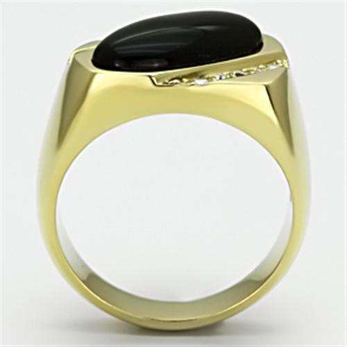 TK716 - IP Gold(Ion Plating) Stainless Steel Ring with Semi-Precious Onyx in Jet - Alamode - Flyclothing LLC