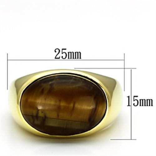 TK718 - IP Gold(Ion Plating) Stainless Steel Ring with Synthetic Tiger Eye in Topaz - Alamode - Flyclothing LLC