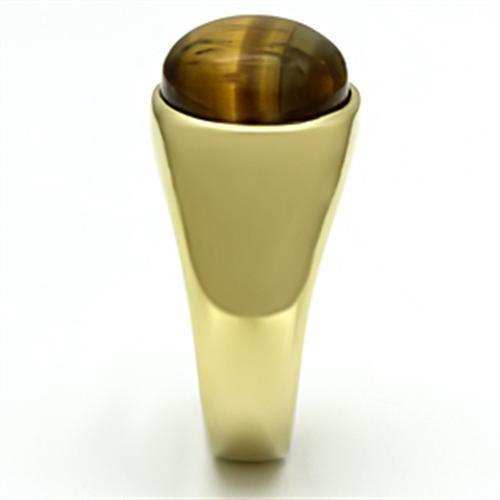 TK718 - IP Gold(Ion Plating) Stainless Steel Ring with Synthetic Tiger Eye in Topaz - Alamode - Flyclothing LLC