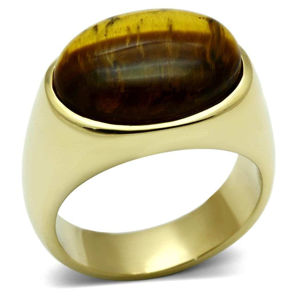 TK718 - IP Gold(Ion Plating) Stainless Steel Ring with Synthetic Tiger Eye in Topaz - Alamode - Flyclothing LLC