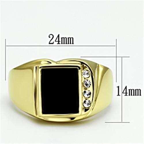TK722 - IP Gold(Ion Plating) Stainless Steel Ring with Semi-Precious Onyx in Jet - Alamode - Flyclothing LLC