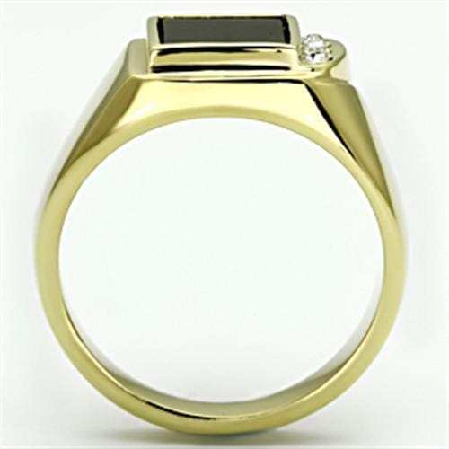 TK722 - IP Gold(Ion Plating) Stainless Steel Ring with Semi-Precious Onyx in Jet - Alamode - Flyclothing LLC