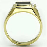 TK722 - IP Gold(Ion Plating) Stainless Steel Ring with Semi-Precious Onyx in Jet - Alamode - Flyclothing LLC