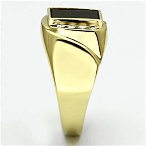 TK722 - IP Gold(Ion Plating) Stainless Steel Ring with Semi-Precious Onyx in Jet - Alamode - Flyclothing LLC