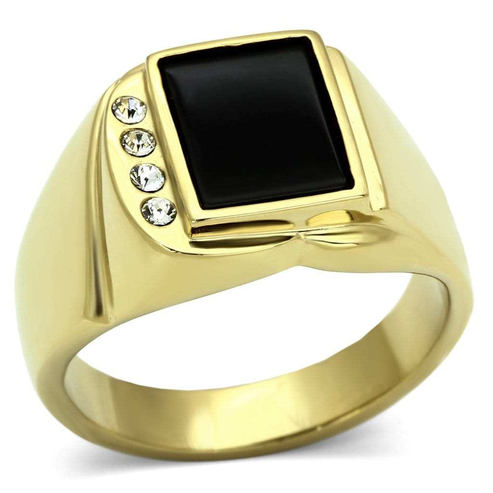 TK722 - IP Gold(Ion Plating) Stainless Steel Ring with Semi-Precious Onyx in Jet - Alamode - Flyclothing LLC
