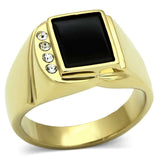 TK722 - IP Gold(Ion Plating) Stainless Steel Ring with Semi-Precious Onyx in Jet - Alamode - Flyclothing LLC