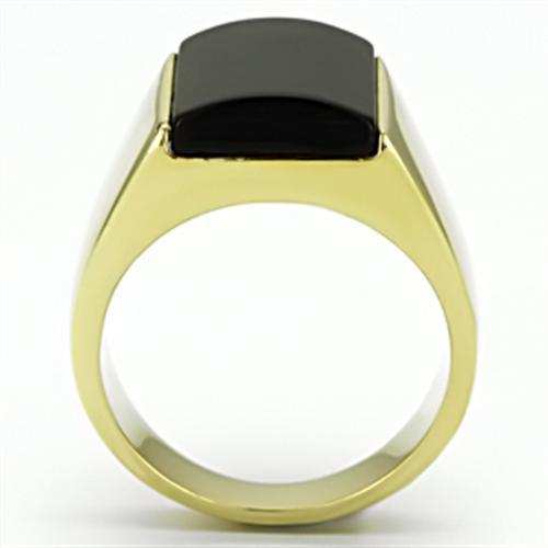 TK726 - IP Gold(Ion Plating) Stainless Steel Ring with Semi-Precious Onyx in Jet - Alamode - Flyclothing LLC