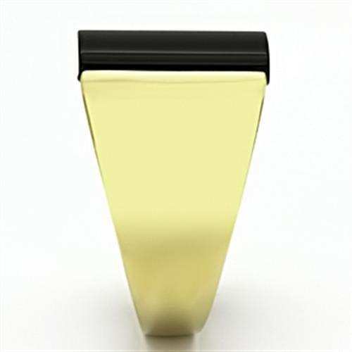 TK726 - IP Gold(Ion Plating) Stainless Steel Ring with Semi-Precious Onyx in Jet - Alamode - Flyclothing LLC