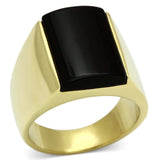 TK726 - IP Gold(Ion Plating) Stainless Steel Ring with Semi-Precious Onyx in Jet - Alamode - Flyclothing LLC